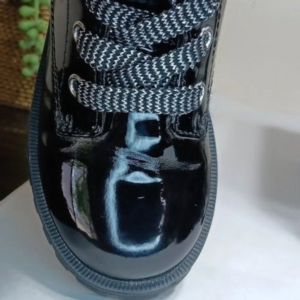 Joie Patent Combat Boots Kids 10 Black Good Glitter Star Lug Sole Side Zip